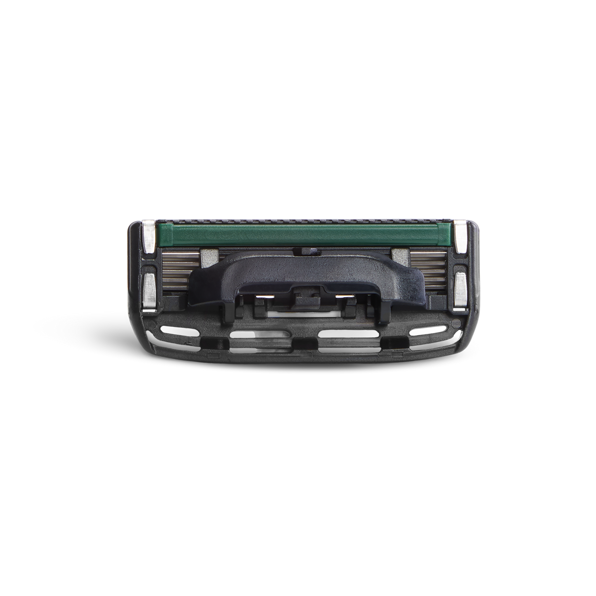 Product photo, razor cartridge detail, top view