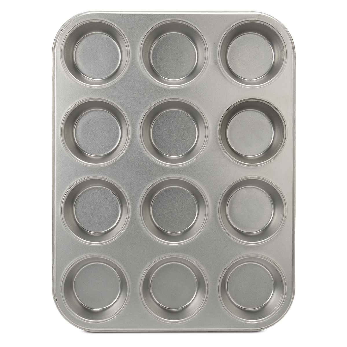 Product photo, top view, 12 cup muffin pan.