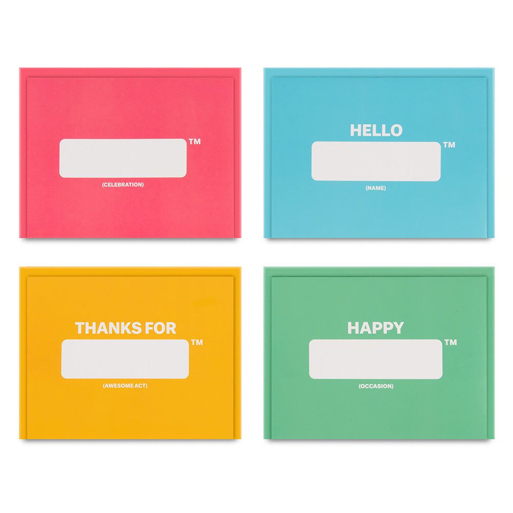 Front of cards, showing 4 colors