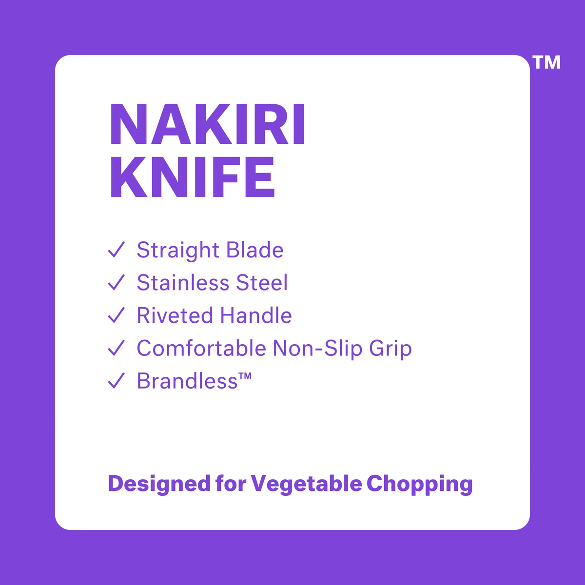 Nakiri Knife. Straight Blade, stainless steel, riveted handle, comfortable non-slip grip, Brandless