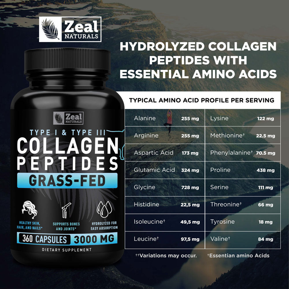 Collagen Peptide Pills with Grass-Fed Hydrolyzed Collagen