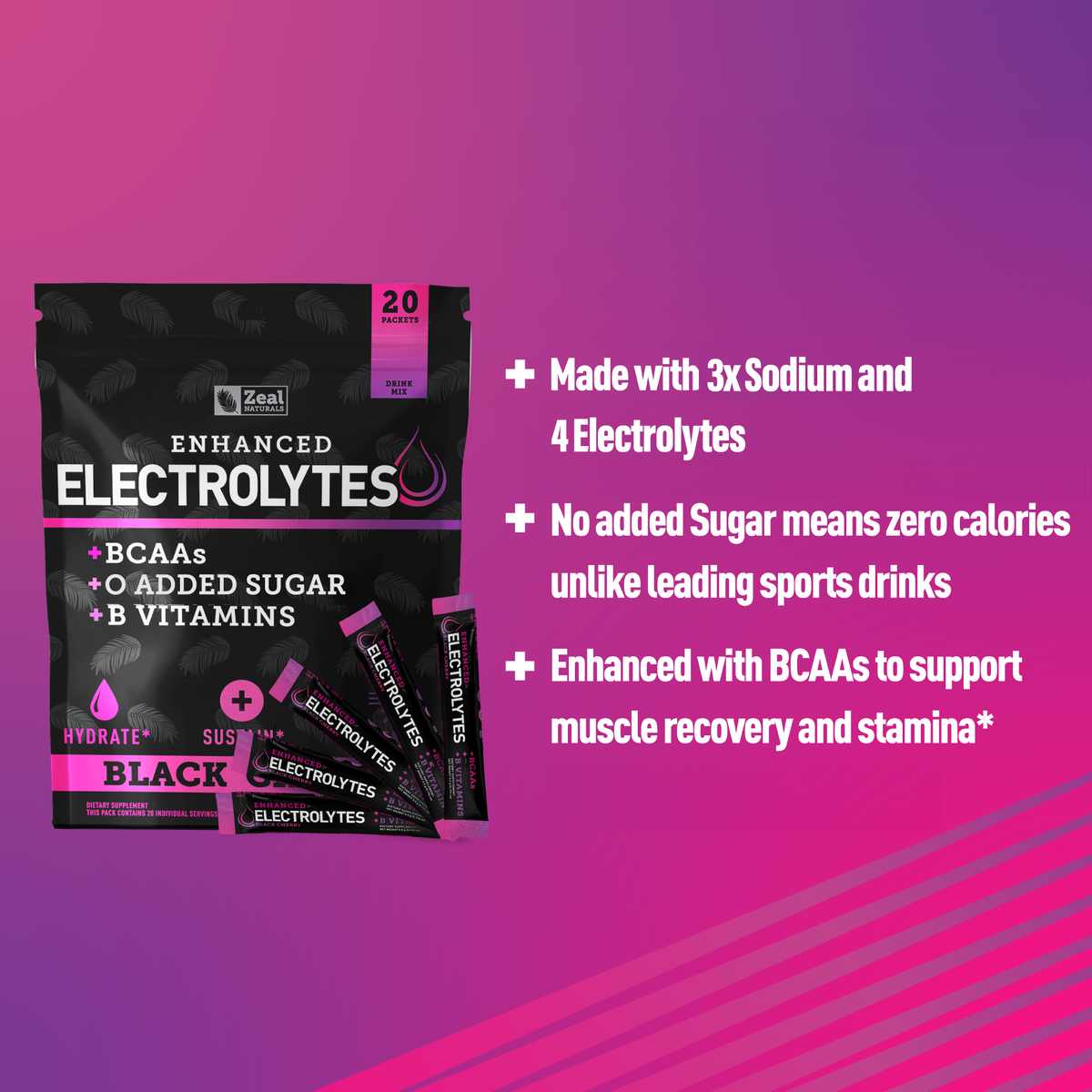 Zeal Naturals™ Electrolyte Powder Stick Packs - Black Cherry