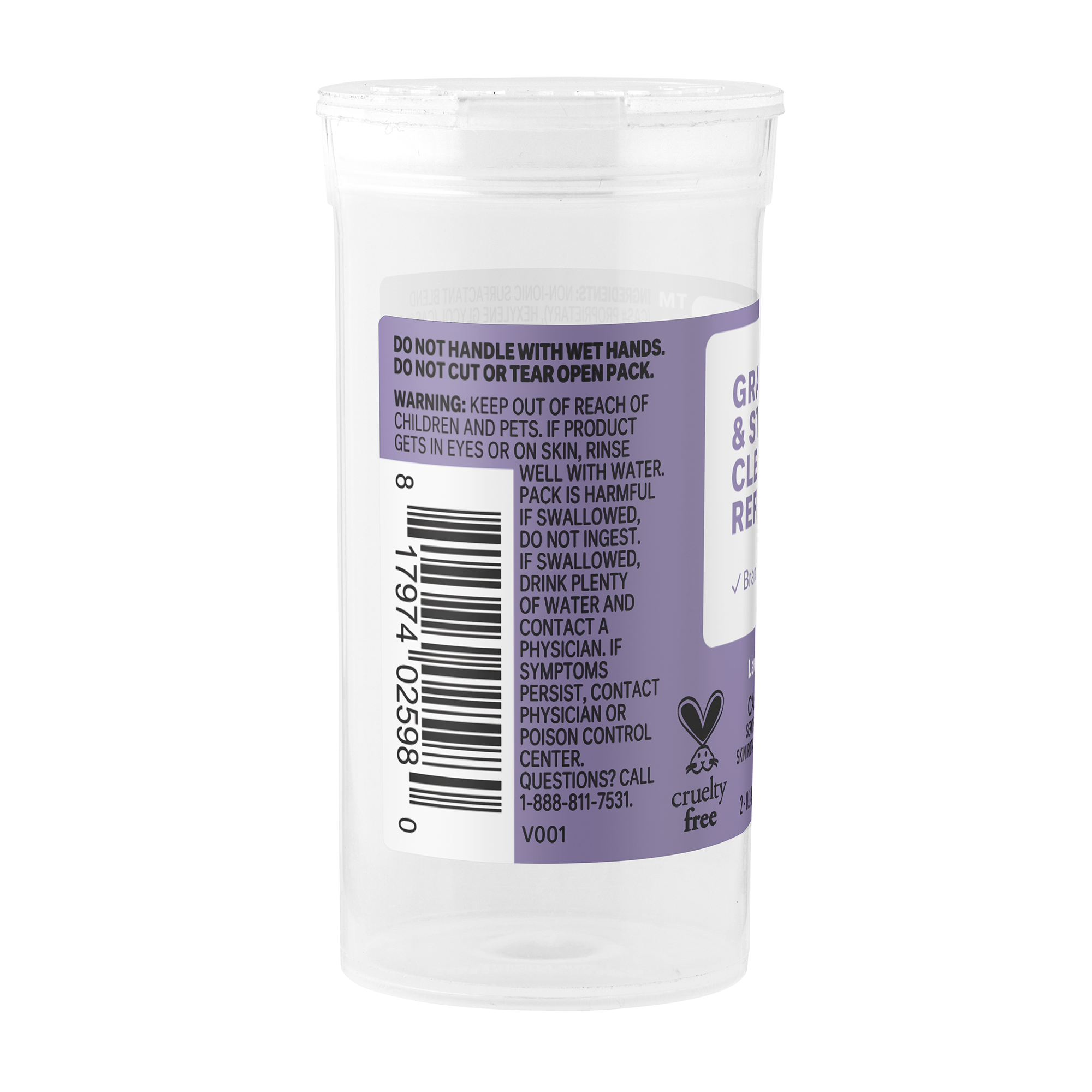 Left side of bottle. Do not handle with wet hands. Do not cut or rear open pack. Keeep out of reach of children and pets.