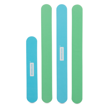 Emery Board Set, showing 3 tall and 1 short boards. Blue and green colors.