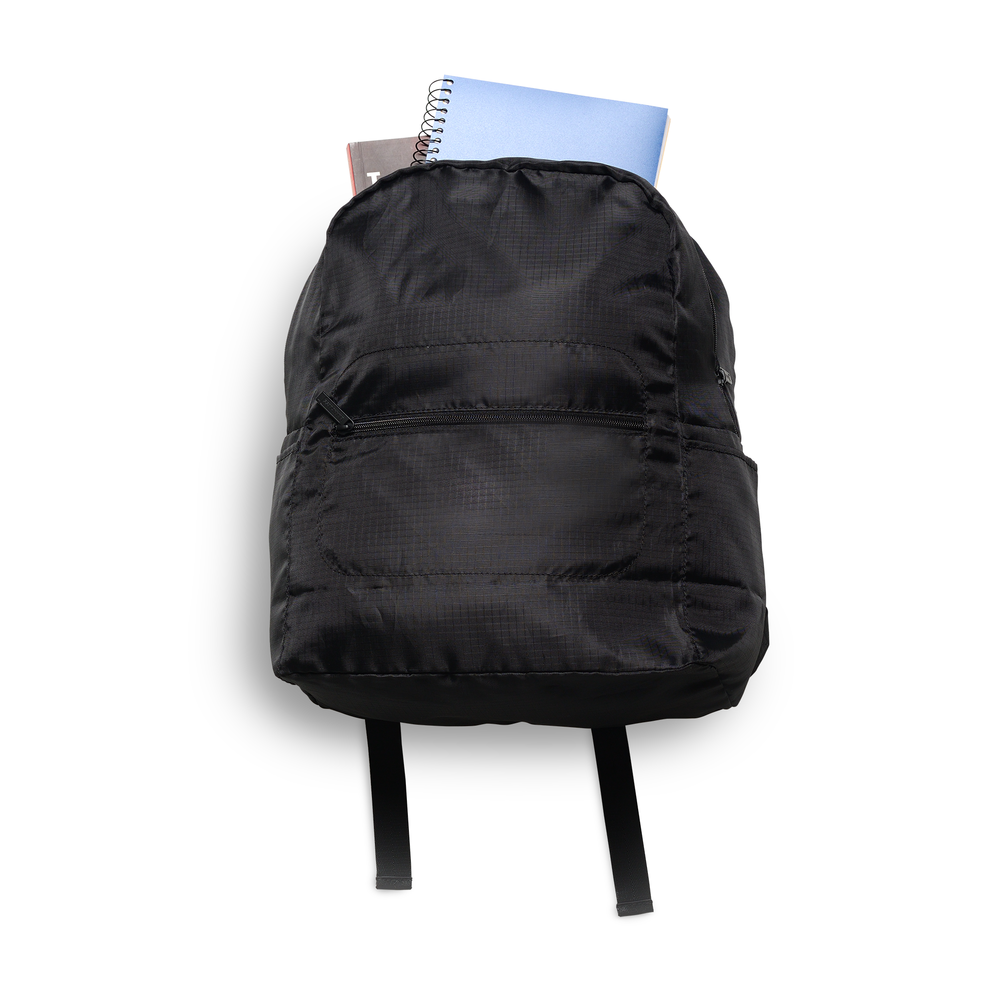 Photo showing the backpack with school supplies poling out the top.