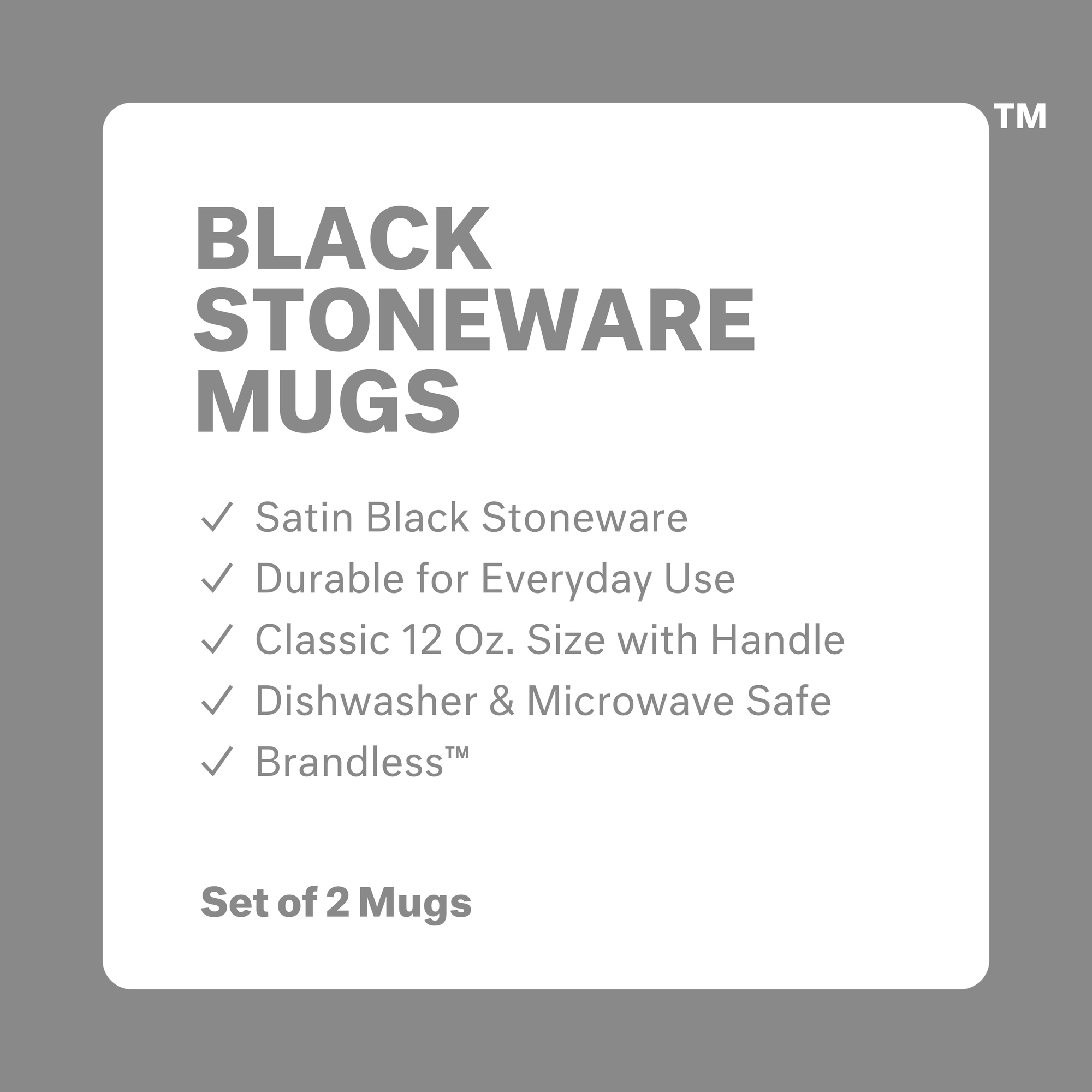 Product photo, two black stoneware mugs.