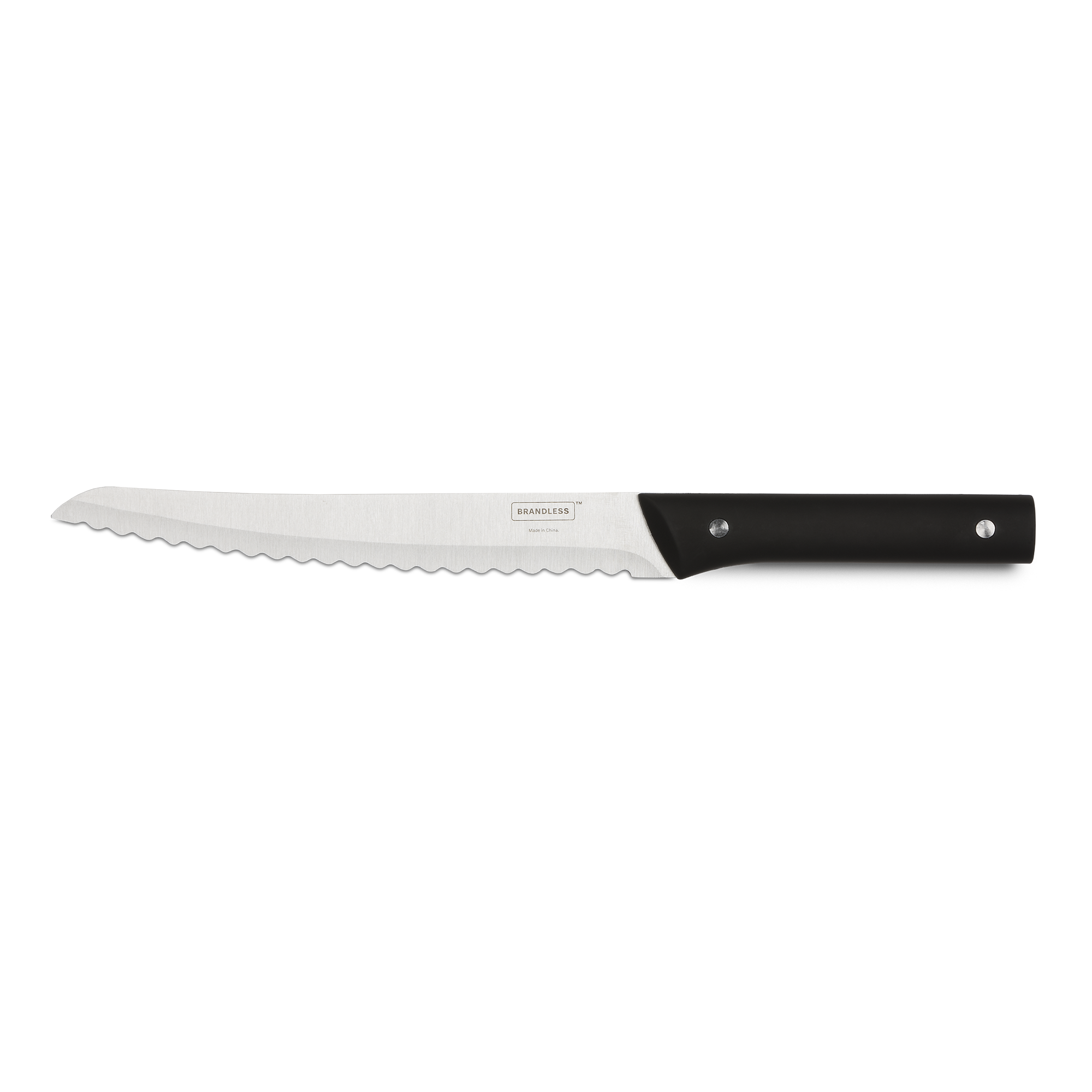 Product photo, 8" bread serrated bread knife with black handle.