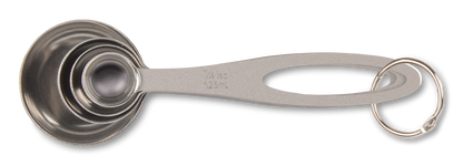 Top view showing the four measuring spoon sizes nesting inside each other for small and efficient storage.