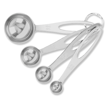 Top view, showing hemispherical spoon shapes of the brandless measuring spoon set.