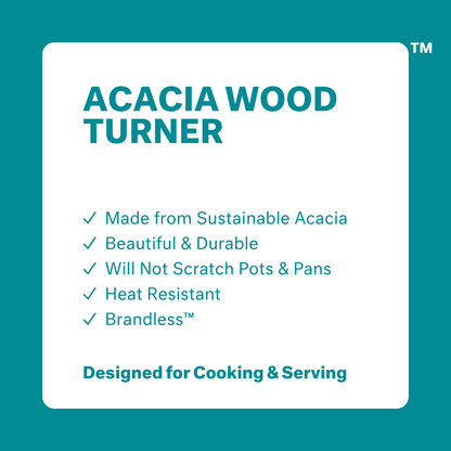 Acacia Wood Turner: made from sustainable acacia, beautiful & durable, will not scratch pots and pans, heat resistant, Brandless. Designed for cooking and serving.